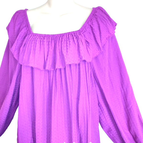 Knox Rose FUCHSIA Peasant Ruffle Top BOHO Off Shoulder Gypsy Flowy Long SleeveXL - Picture 4 of 12